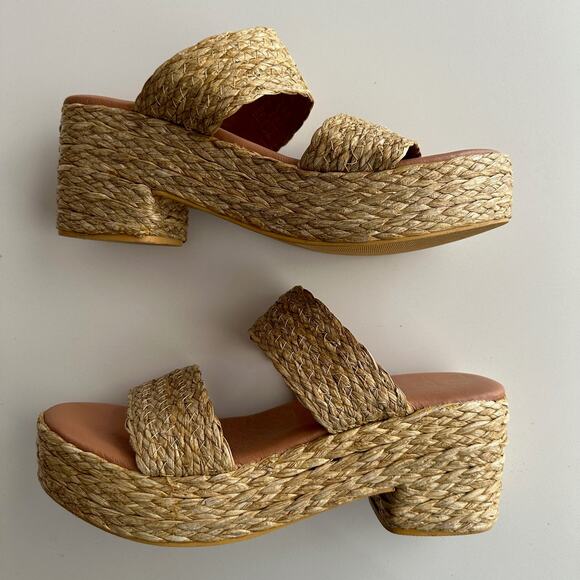Beach by Matisse EUC Seaview Braided Straw Chunky Platform Slide Sandals 10 - Picture 1 of 8